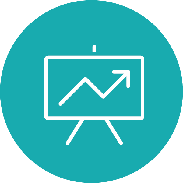 Icon of a chart with a line going up on a green background