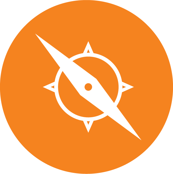 Icon of a compass on an orange background